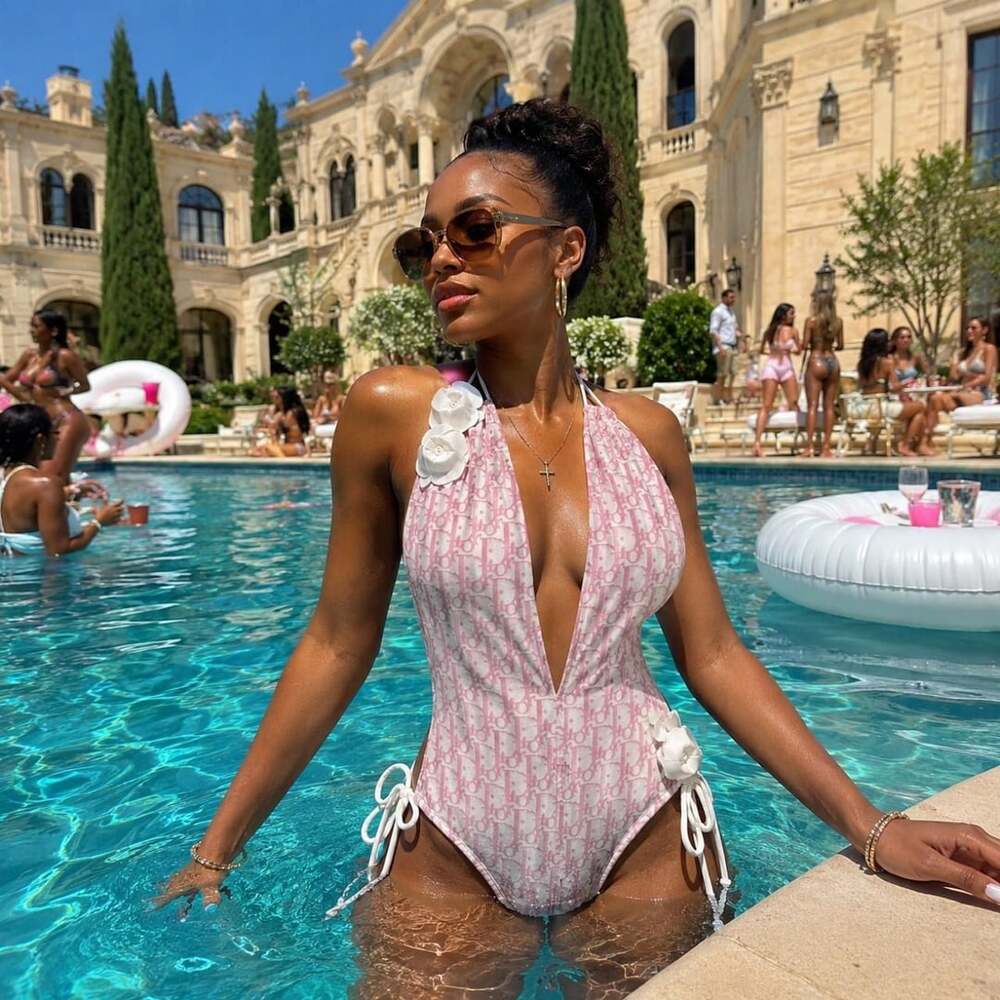Christian Dior Vintage Pink Trotter Monogram One-Piece Swimsuit 8